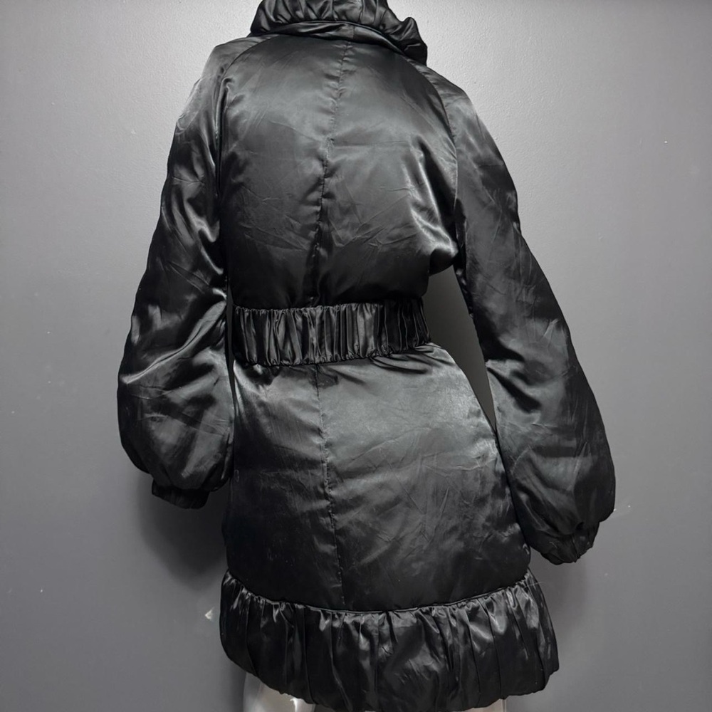 Bebe Vintage Y2K Black Satin Belted Long Coat - Picture 3 of 6